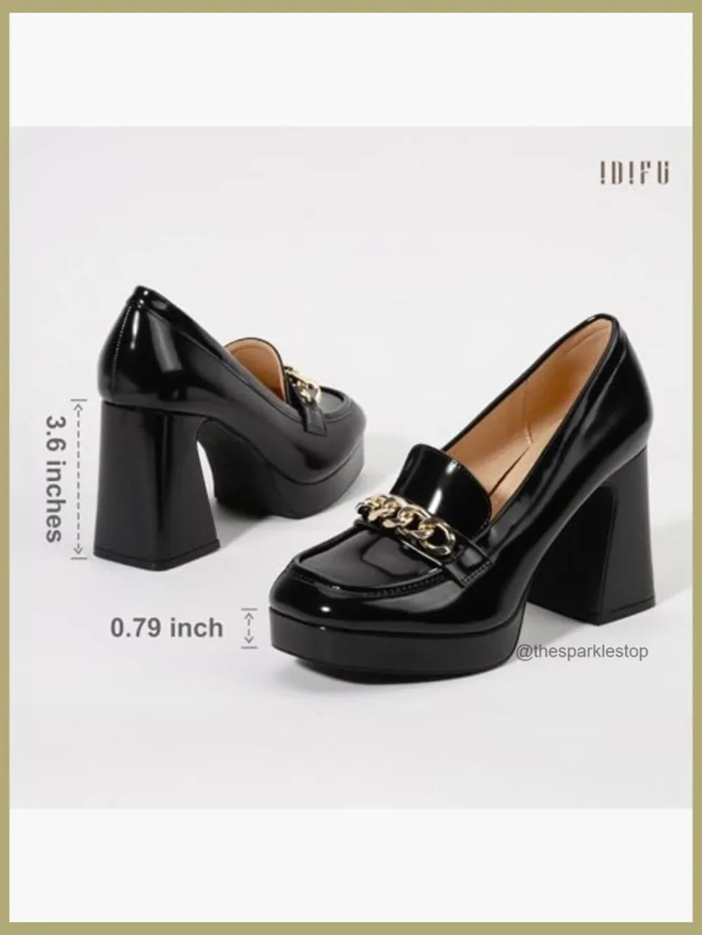 Platform Chunky Block Heeled Loafers with Metal Chain for Prom Graduation - Picture 4 of 6